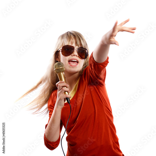 Naklejka karaoke mikrofon piękny zabawa dziewczynka