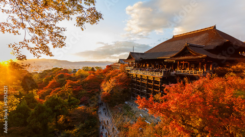 Plakat jesień świt japoński zmierzch