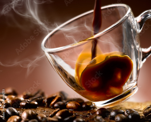 Obraz na płótnie sosna filiżanka expresso ziarno kawa