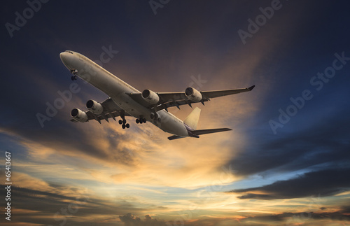 Fototapeta samolot odrzutowy widok słońce niebo zmierzch