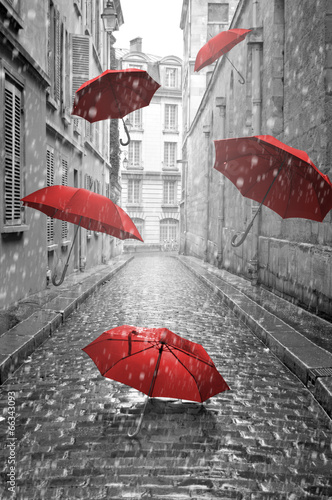 Naklejka Fruwające czerwone parasolki