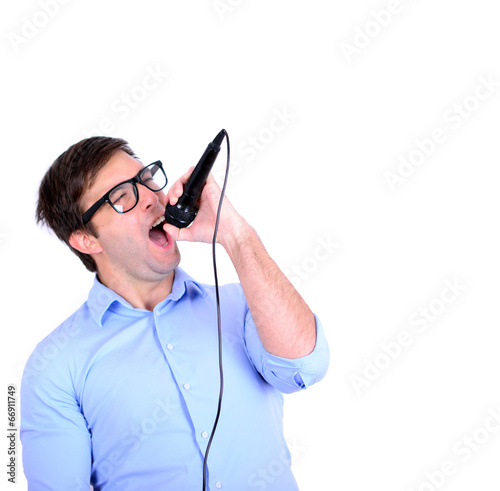 Naklejka portret przystojny mikrofon mężczyzna