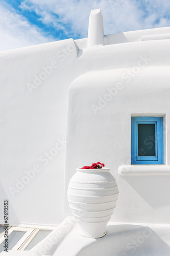 Plakat architektura kwiat mykonos wyspa grecja