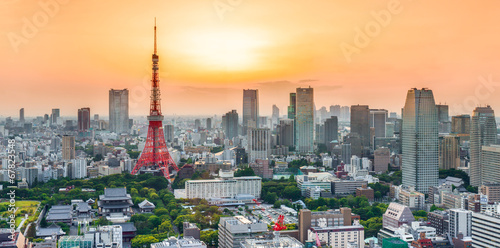 Naklejka słońce panorama japoński miejski japonia