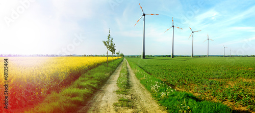 Naklejka rolnictwo panorama wiatrak pole