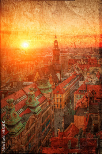 Naklejka wrocław retro europa panorama wieża