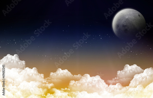 Fotoroleta słońce księżyc błękitne niebo
