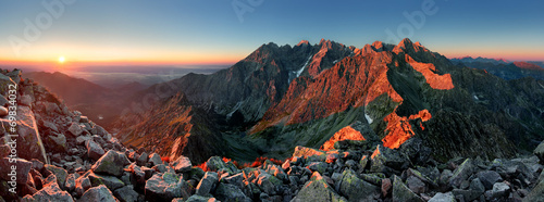 Plakat Zachód słońca w górach, Słowacja