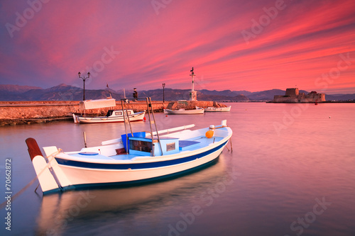 Fototapeta grecja kuter morze zamek łódź