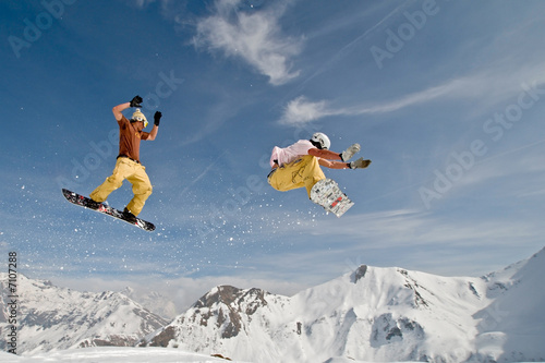 Obraz na płótnie góra para snowboard