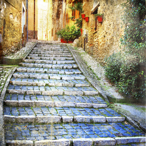 Obraz na płótnie Urocza uliczka w średniowiecznym miasteczku