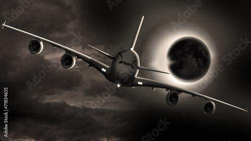 Plakat samolot księżyc zaćmienie księżyca