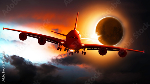 Obraz na płótnie samolot księżyc zaćmienie księżyca pełnia sundown