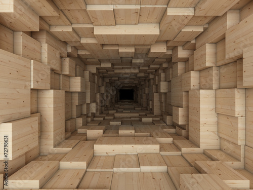 Fototapeta Tunel z drewnianych kostek