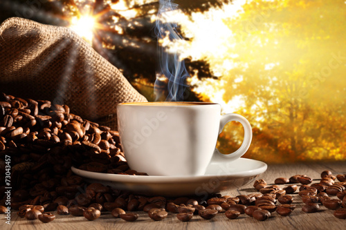 Naklejka świeży kawa słońce cappucino jesień