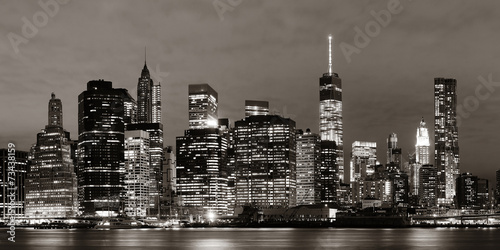 Plakat śródmieście panoramiczny noc drapacz amerykański
