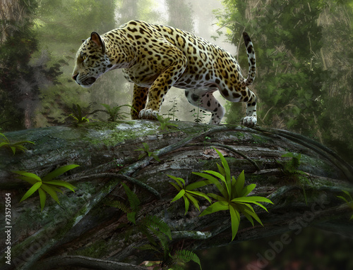 Plakat sztuka ameryka jaguar natura roślina