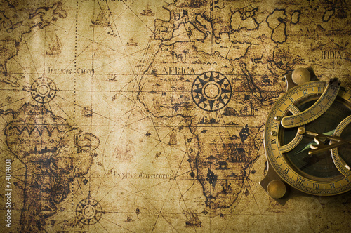 Naklejka geografia azja ameryka vintage kompas