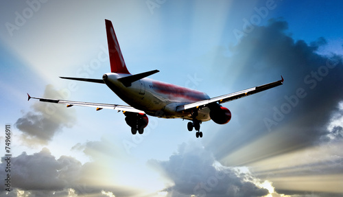 Fototapeta słońce samolot odrzutowiec niebo airliner