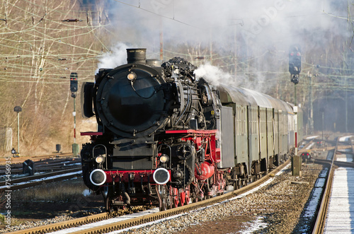 Obraz na płótnie lokomotywa wagon samochód stacja kolejowa lokomotywa parowa