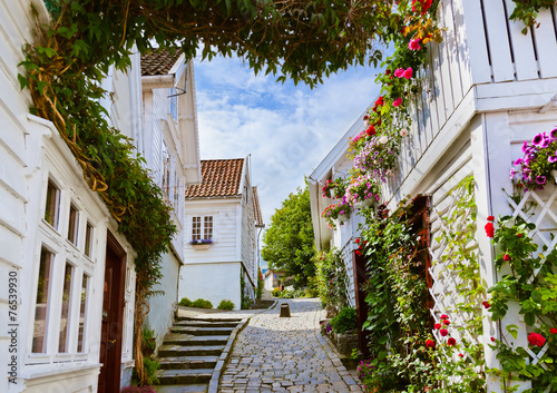 Fototapeta Ulica w starej części Stavanger w Norwegii