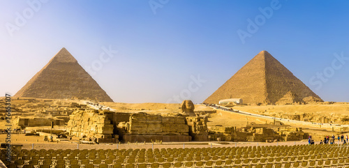 Fototapeta pejzaż słońce statua piramida niebo