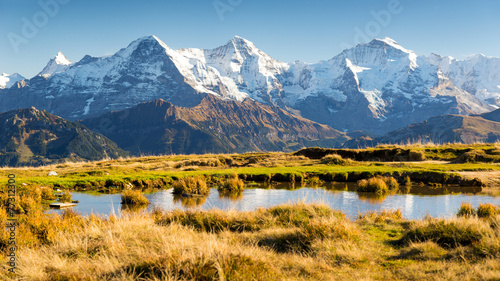 Plakat widok szwajcaria śnieg panorama góra