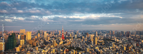 Plakat japonia wieża niebo azja nowoczesny