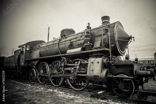 Plakat transport stary silnik lokomotywa vintage