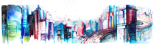 Plakat metropolia ulica panorama ruch