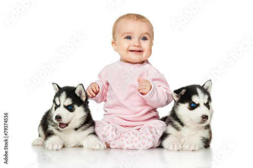 Plakat pies dzieci ładny dziewczynka
