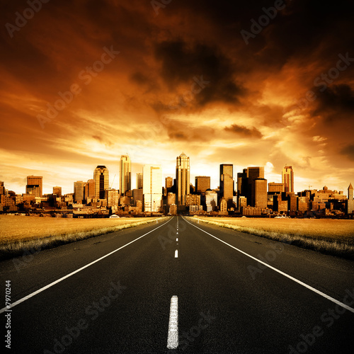 Naklejka niebo autostrada miejski drapacz