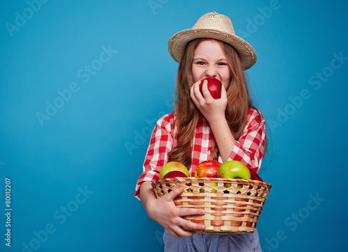 Naklejka jedzenie dziewczynka owoc zdrowie