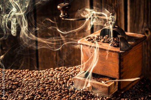 Fototapeta jedzenie ziarno młynek do kawy kawa napój