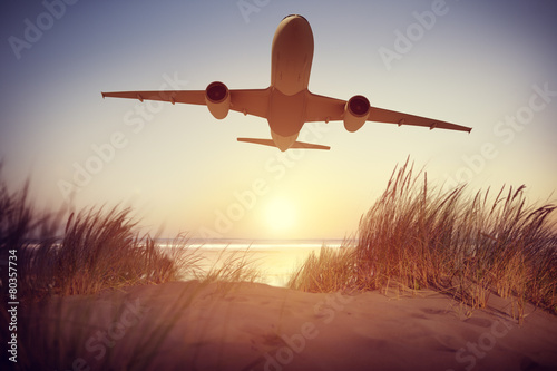 Plakat transport morze samolot niebo samolotem