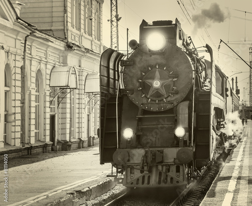 Plakat muzeum vintage lokomotywa retro