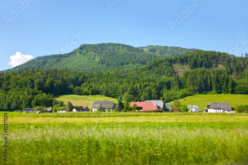 Plakat rolnictwo alpy góra austria