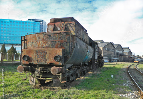 Plakat retro stary maszyna obraz lokomotywa parowa