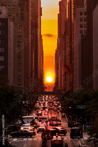Fotoroleta drapacz słońce nowy jork ulica samochód