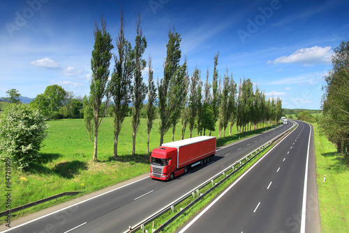 Naklejka autostrada ruch samochód perspektywa ciężarówka