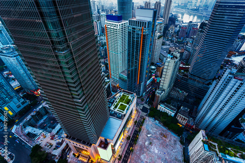 Fotoroleta panorama miejski świt architektura