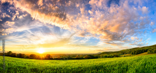 Obraz na płótnie pole krajobraz słońce niebo roślina