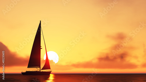 Naklejka łódź słońce sundown