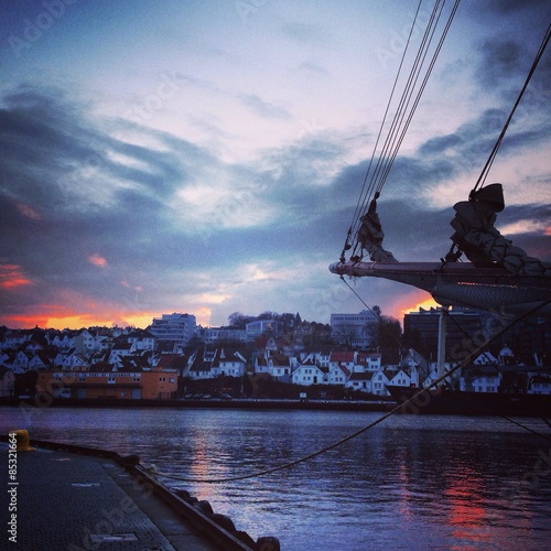 Naklejka łódź architektura norwegia skandynawia molo