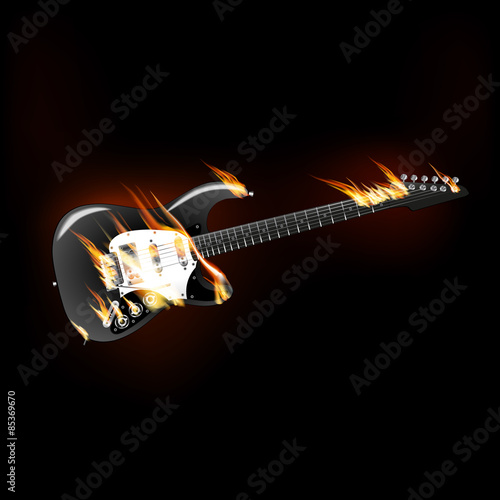 Fotoroleta rock electric guitar on fire