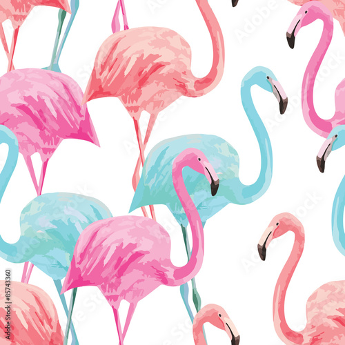 Plakat ptak wzór tropikalny dżungla flamingo