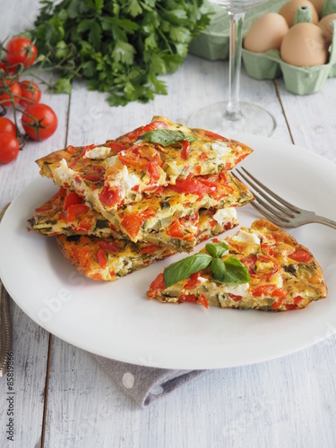 Plakat warzywo pomidor jedzenie omlet mozarella
