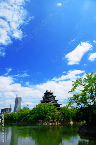 Fototapeta stary błękitne niebo lato japonia zamek