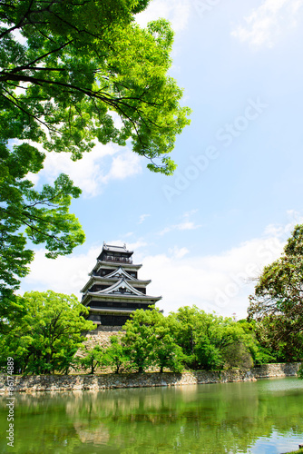 Plakat japonia stary zamek błękitne niebo