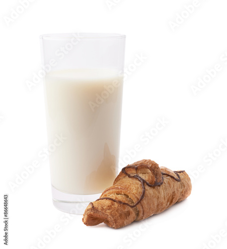 Plakat Croissant and glass of milk